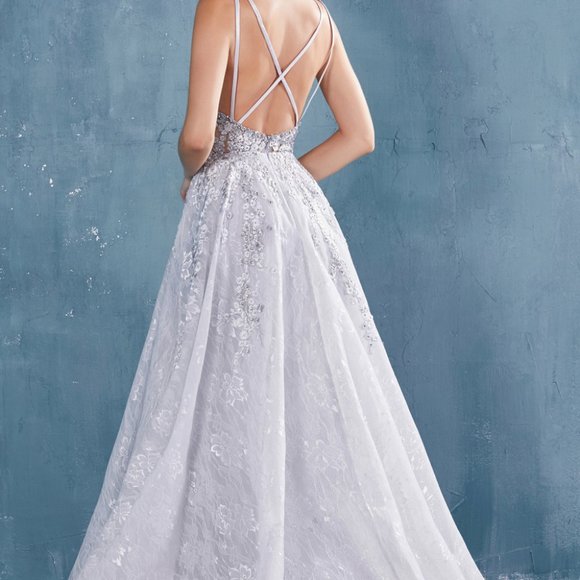 V-neck Lace Ballgown With Criss Cross Back ALA0964 - Picture 2 of 5